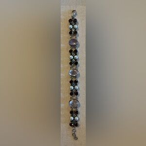 Vintage Nicky Butler 925 Sterling Silver Garnet & Pearl Bracelet